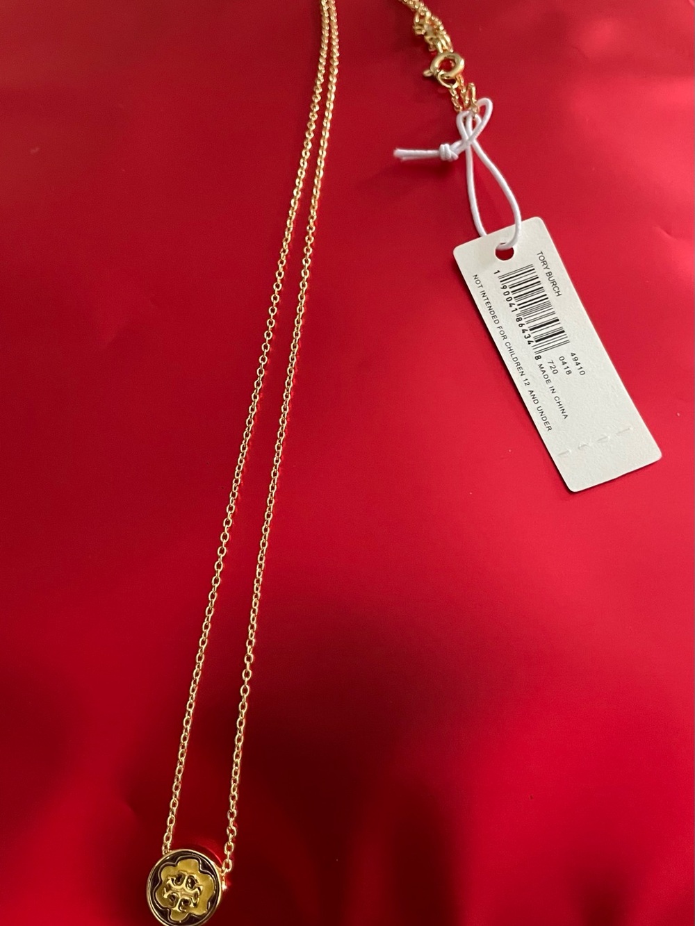 Tory Burch Gold Logo Disc Pendant Necklace - Picture 2 of 3